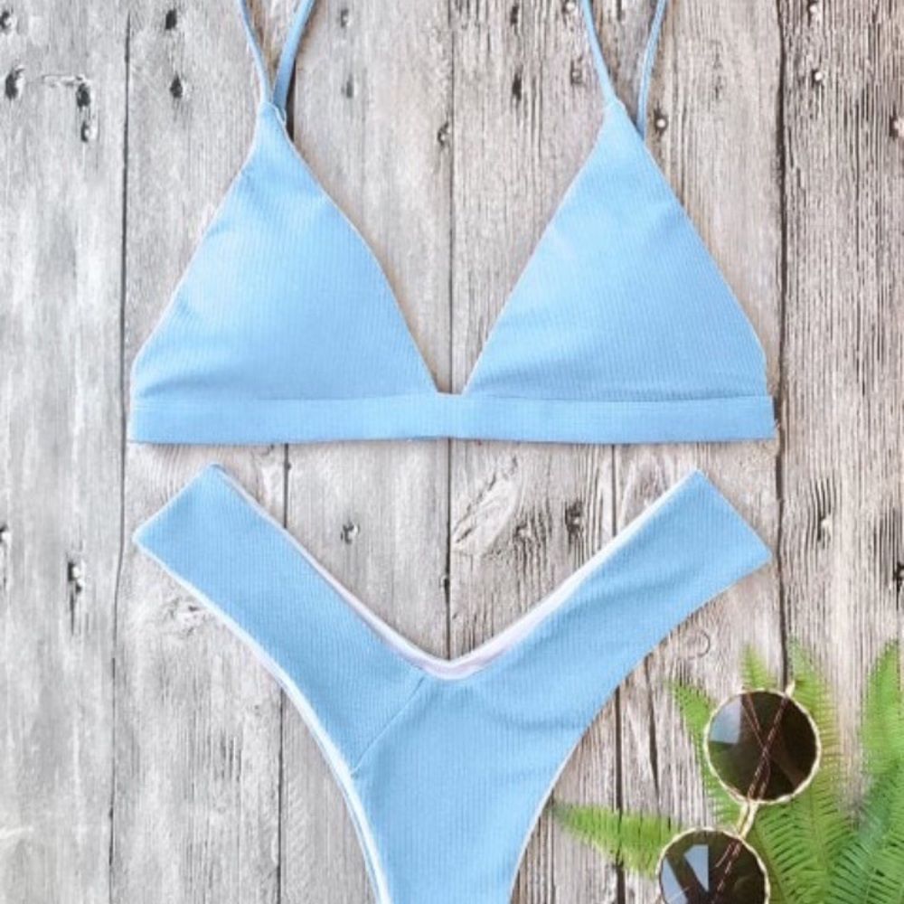 Zaful Plunge Padded High Cut Bikini Set- Large